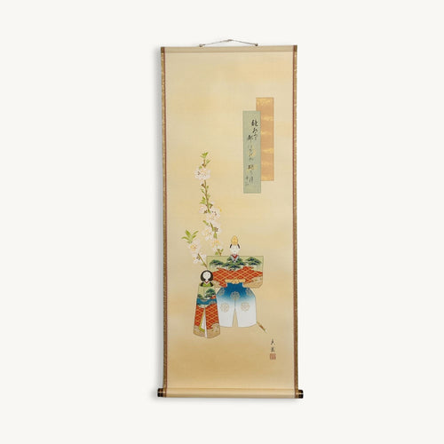 “Hina Doll – Peach Blossom" Japanese hanging scroll
