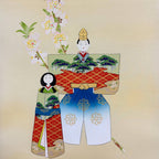 Close-up detail of “Hina Doll – Peach Blossom” hanging scroll