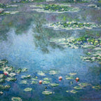 Close-up detail of “Water Lilies - Claude Monet” hanging scroll