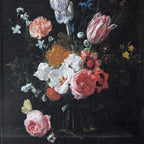 Close-up detail of “A Bouquet of Flowers in a Crystal Vase - Nicolaes van Veerendael” hanging scroll