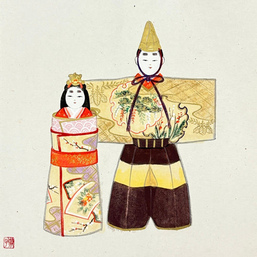 Close-up detail of “Hina Doll – Gentle Smile” hanging scroll