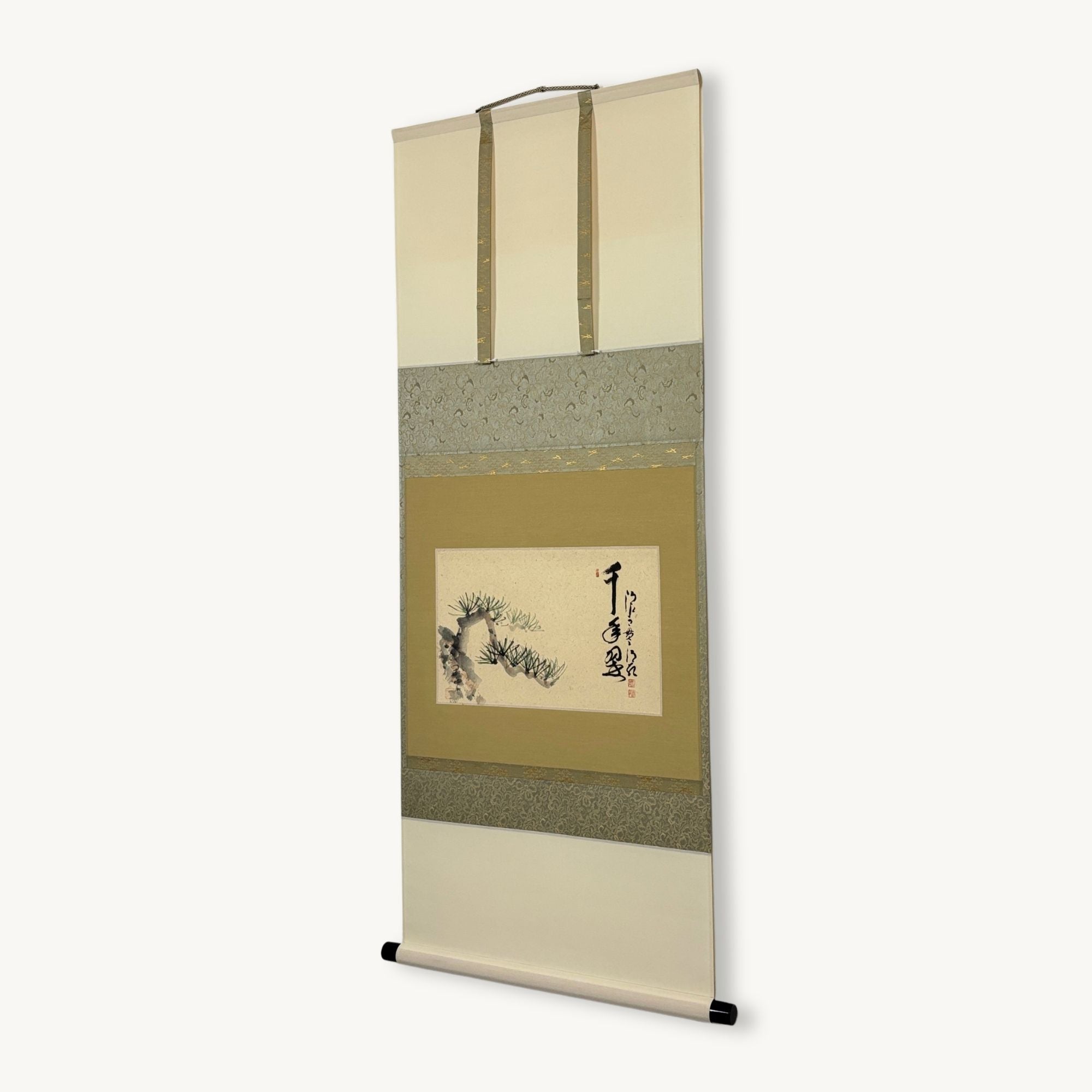 “A Thousand Years of Green" Japanese hanging scroll side view