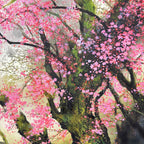 Close-up detail of “Blossoms in Spring Mist" hanging scroll