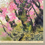 Close-up detail of “Blossoms in Spring Mist" hanging scroll