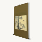 “Sparrows and Bamboo" Japanese hanging scroll side view