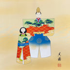Close-up detail of “Hina Doll – Spring Robe” hanging scroll