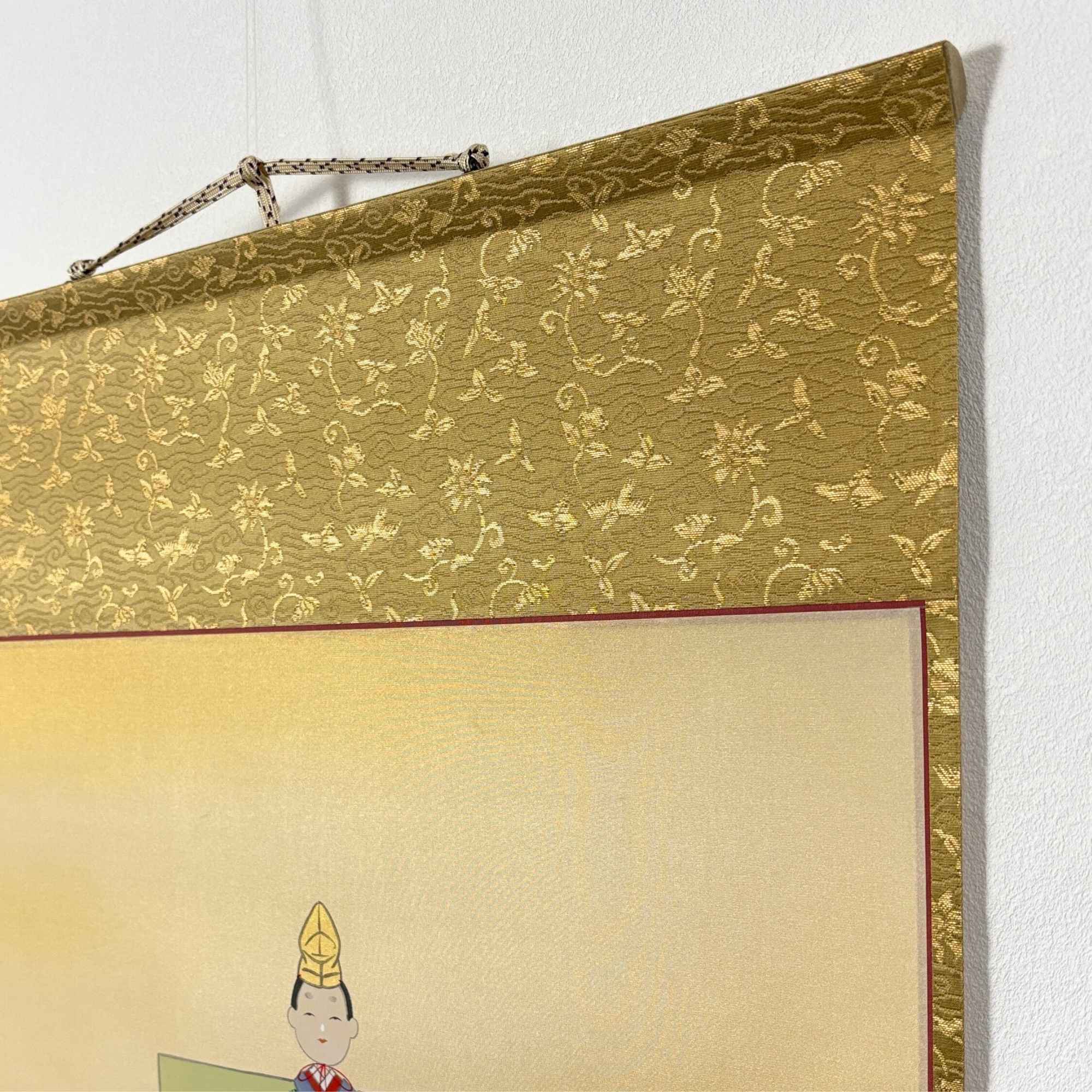 Close-up detail of “Hina Doll – Spring Robe” hanging scroll