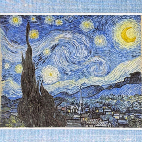 Close-up detail of “The Starry Night - Van Gogh" hanging scroll