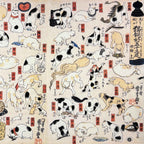 Close-up detail of “Cats suggested as the fifty-three stations of the Tokaido - Utagawa Kuniyoshi" hanging scroll