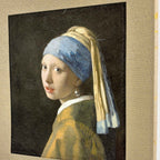 Close-up detail of “Girl with a Pearl Earring - Johannes Vermeer" hanging scroll