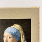 Close-up detail of “Girl with a Pearl Earring - Johannes Vermeer" hanging scroll